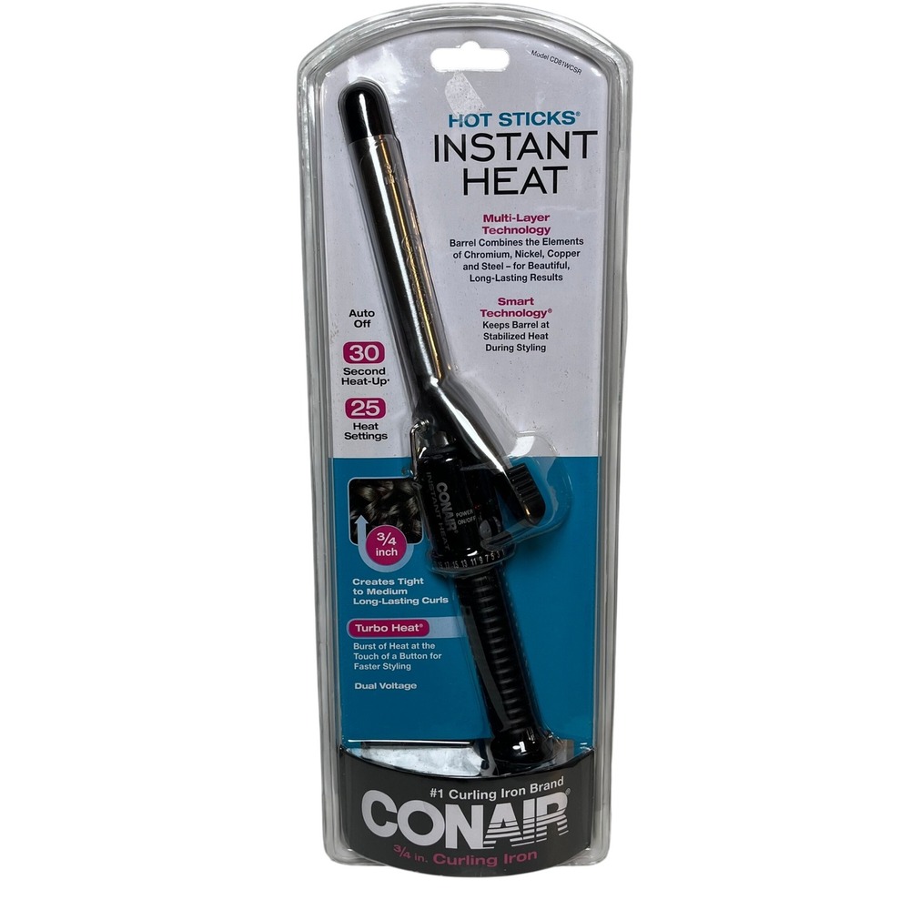 NEW Conair Hot Sticks Curling Iron 3/4 Inch Barrel Silver‎ CD81WCSR Instant Heat